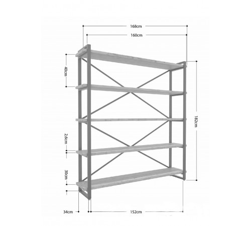 Стелаж Айсберг 160×182-4 Чорний/Дуб