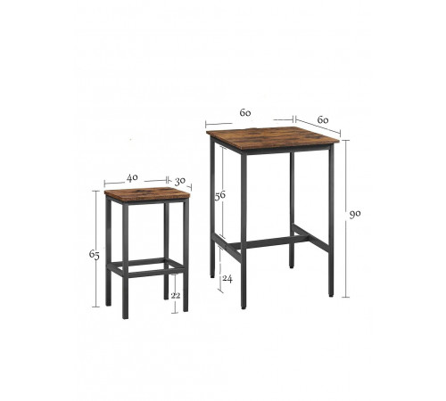 Квадратный барный стол с 2 барными стульями