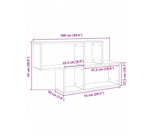 Настінна полиця 100×20×53 см дуб Сонома
