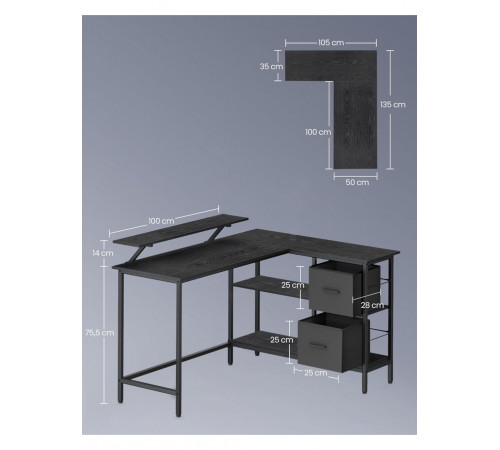 L‑подібний стіл VASAGLE