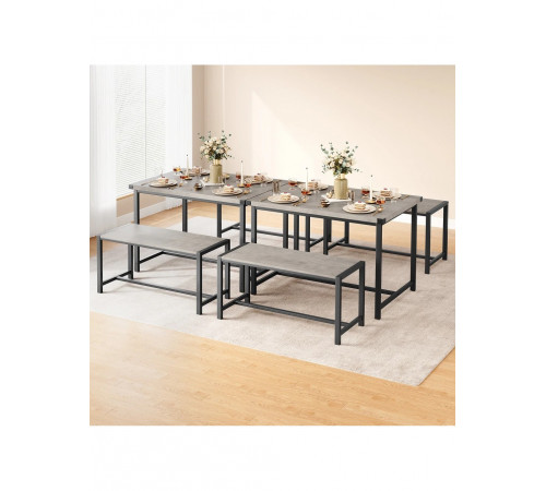 Набір обіднього столу на 4 персони з 2 металевими дерев’яними лавками