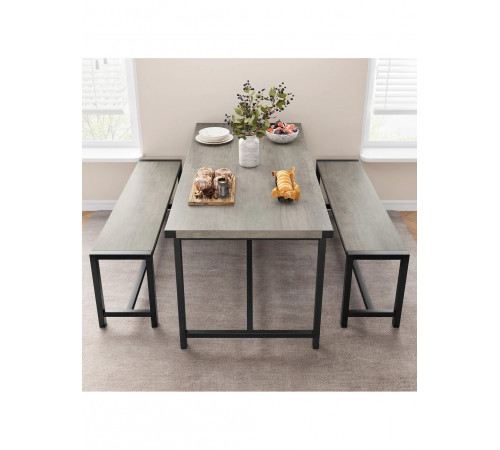 Набір обіднього столу на 4 персони з 2 металевими дерев’яними лавками