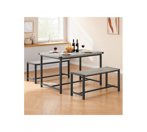 Набір обіднього столу на 4 персони з 2 металевими дерев’яними лавками