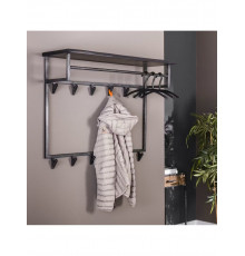 Чорна настінна вішалка для одягу з 12 гачками та 1 полицею