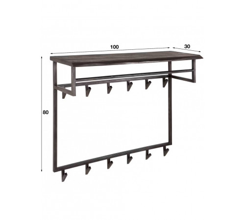 Чорна настінна вішалка для одягу з 12 гачками та 1 полицею