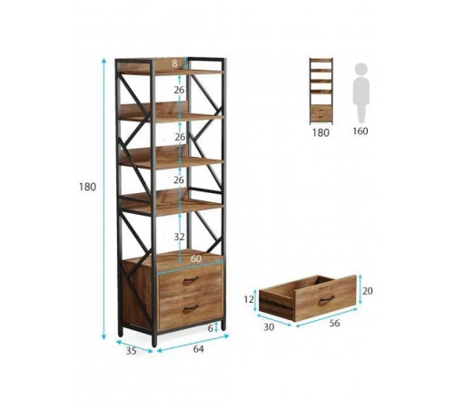 Стелаж 5-ярусний SKIFF 4 з 2 шухлядами, чорний