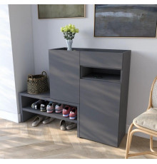 Тумба-подставка для обуви в прихожую с дверцей и ящиком, антрацитовая