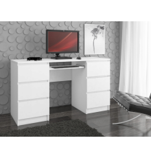Компьютерный стол A-11 135 см 6 ящиков 1 полка, белый