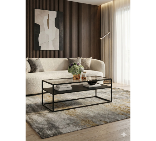 Журнальний столик MSMLOFT із склом і полицею 