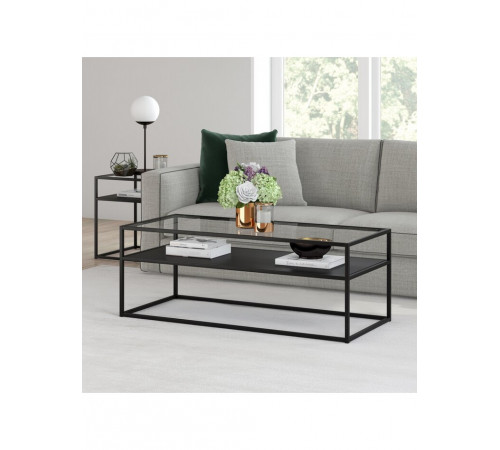 Журнальний столик MSMLOFT із склом і полицею 