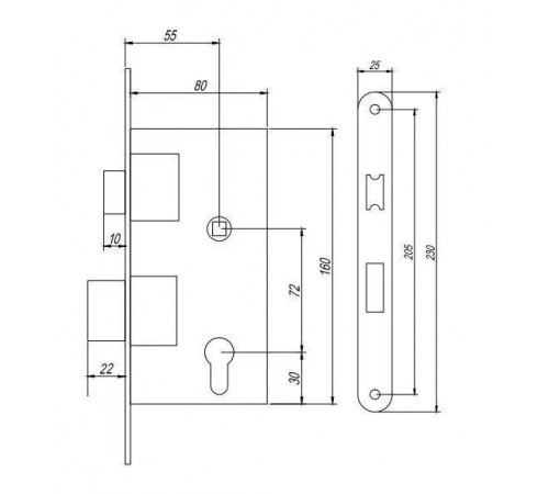 KEDR CLASS Замок врезной ЗВ-7-72/55 SN