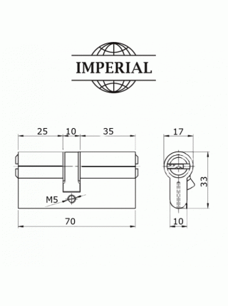 Циліндровий механізм Imperial ZC 70 мм 30/40 PB ключ/ключ 