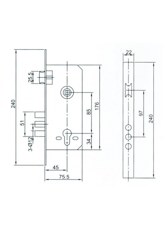 Врізний замок в двері IMPERIAL 6005-3r CP