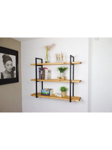 LOFT SHELF полиця потрійна, сосна, книжкова полиця, лофт, підвісна полиця, для кухні, для вітальні