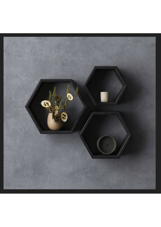 Набір із 3 шестигранних полиць, чорного кольору