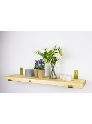LOFT SHELF золоті кронштейни,сосна, 27мм,бохо, вінтаж,  підвісна полиця, для кухні, для вітальні, для книг