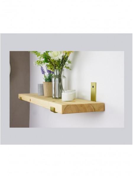 LOFT SHELF золоті кронштейни,сосна, 27мм,бохо, вінтаж,  підвісна полиця, для кухні, для вітальні, для книг