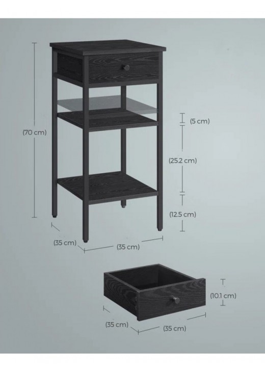 Тумбочка з ящиком і 2 полицями для зберігання Тумбочка з ящиком і 2 полицями для зберігання