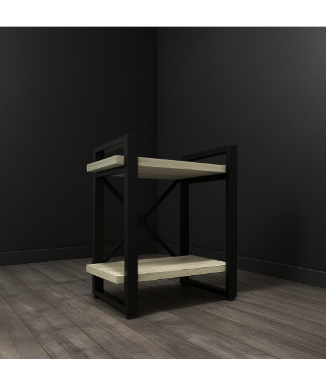 Приліжкова тумба лофт MSM, білий метал + світле ДСП, 2 полиці