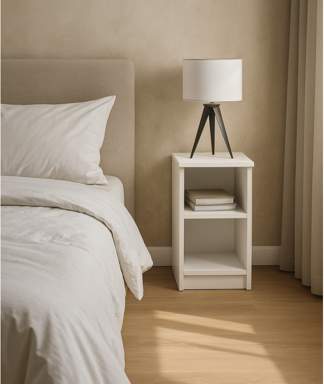 Біла тумбочка з двома полицями