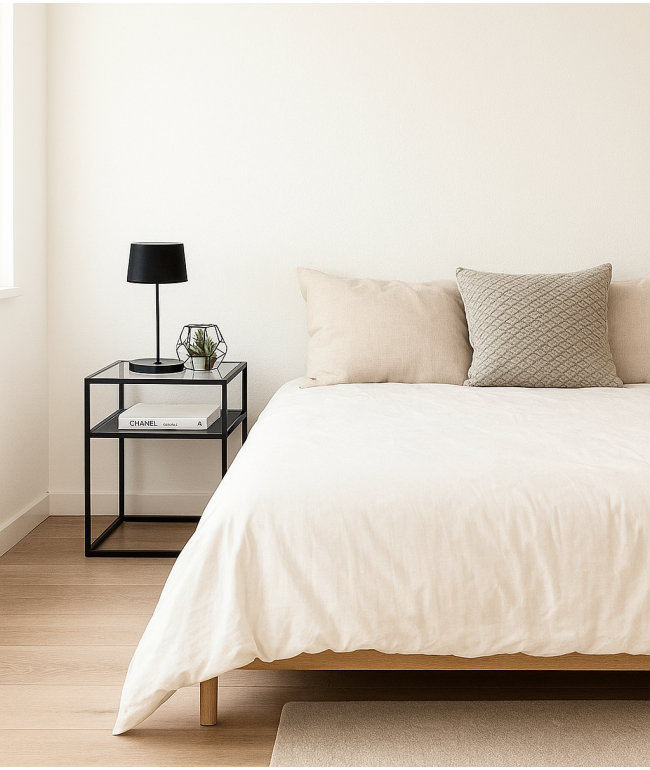 Приставний столик Ada Blackened — скло та метал у стилі лофт