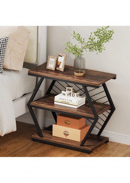 Приставний столик з 3 полицями для зберігання та металевим каркасом