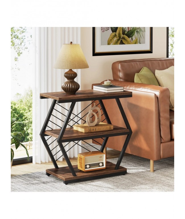 Приставний столик Tribesigns — 3 полиці, металевий каркас 65×65×30 см