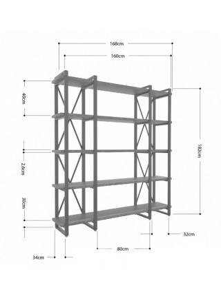 Стеллаж Айсберг Лофт 160х182-4 v3 черный/графит MSMLOFT