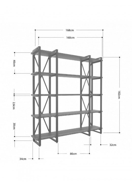 Стеллаж Айсберг160х182-4 v3 чорний/графіт MSMLOFT