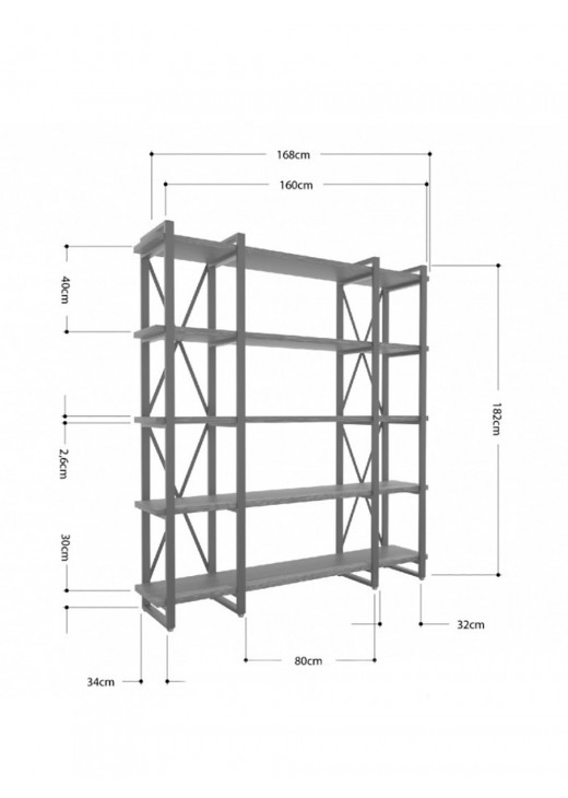 Стеллаж Айсберг 160х182-4 v4 чорний/дуб MSMLOFT