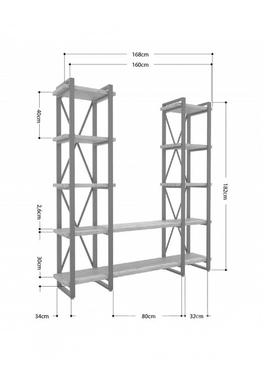 Стеллаж Айсберг 160х182-4 білий/дуб сонома MSMLOFT