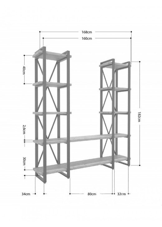 Стелаж Айсберг 160х182-4 чорний/графіт MSMLOFT