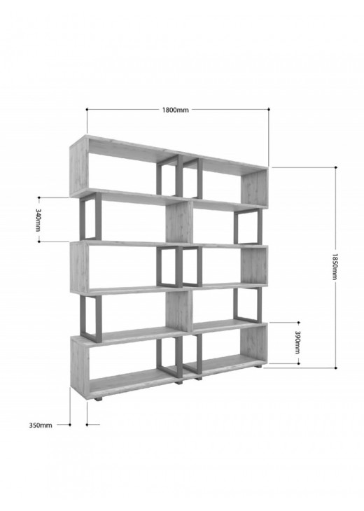 Стеллаж Айсберг 180х190-4 чорний/графіт MSMLOFT