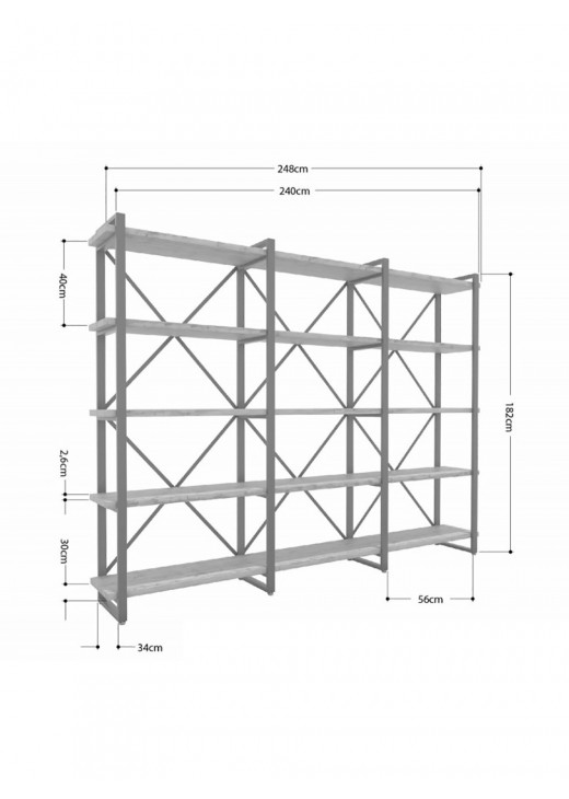 Стеллаж Айсберг 240х182-4 чорний/білий MSMLOFT