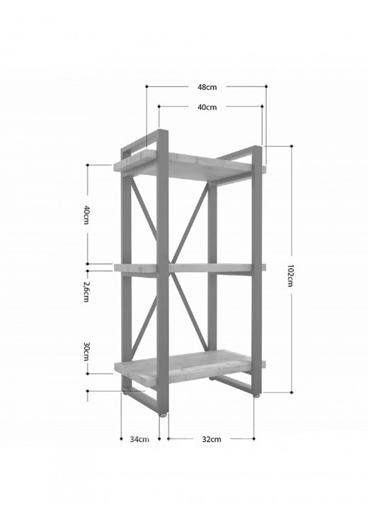 Стеллаж Айсберг 40х102-2 чорний/білий MSMLOFT