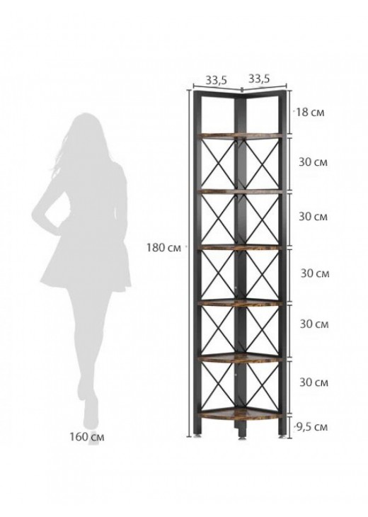 6-ярусний кутовий стелаж для невеликого простору 6-ярусний кутовий стелаж для невеликого простору