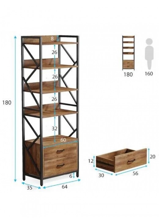 Стелаж skiff 4 5-ярусний з 2 ящиками, коричневий