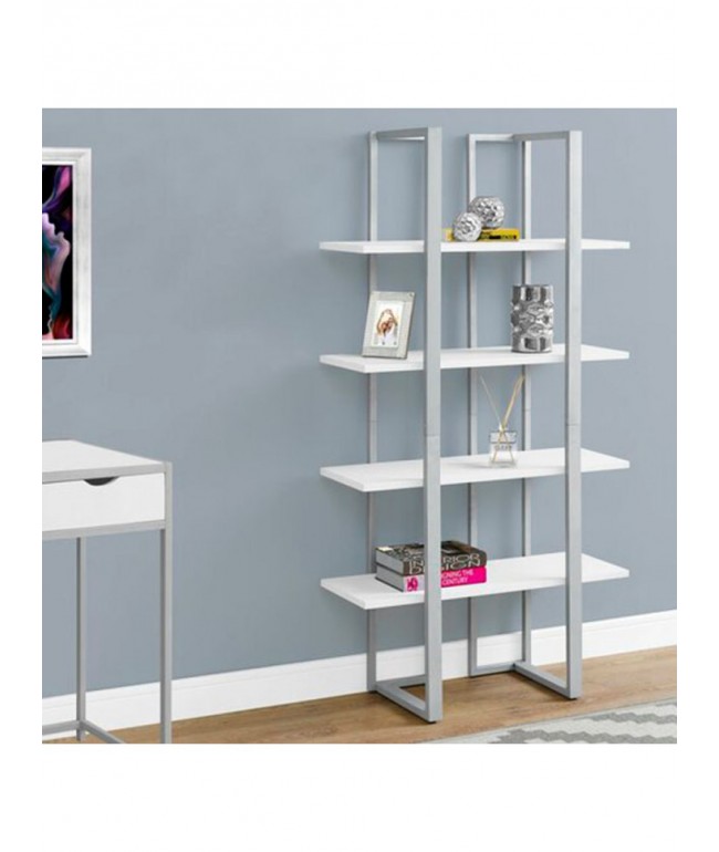 Стелаж MSMLOFT 4 полиці — металевий каркас, білий / сріблястий (150×80×35 см)