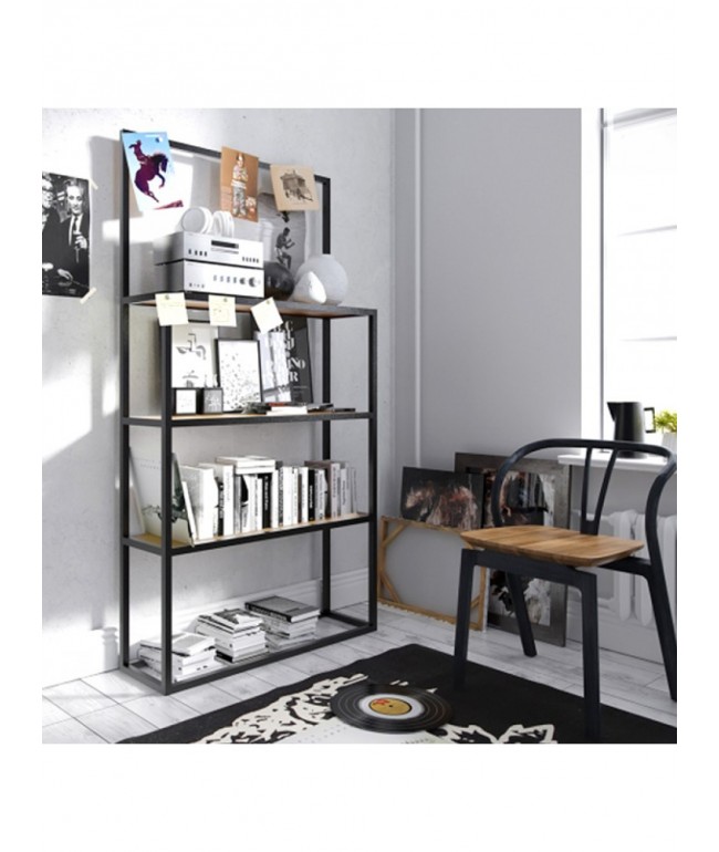 Стелаж MSMLOFT 5 полиць — Дуб Сонома з чорним каркасом (190×90×30 см)