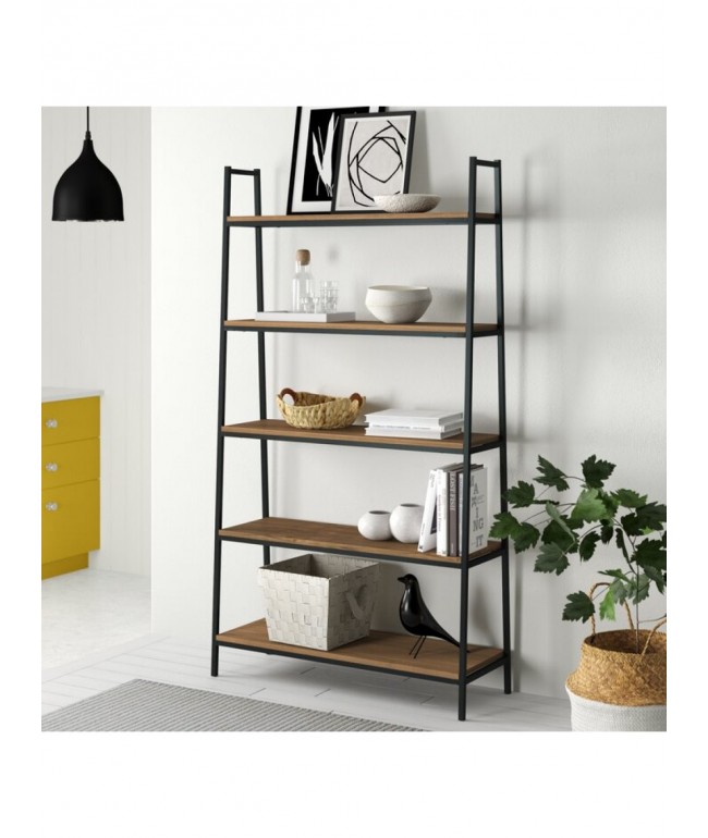 Стелаж MSMLOFT 5 полиць — дуб з чорним каркасом (180×100×40 см)