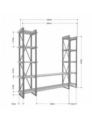 Стеллаж Айсберг Лофт 200х182-4 черный/белый MSMLOFT