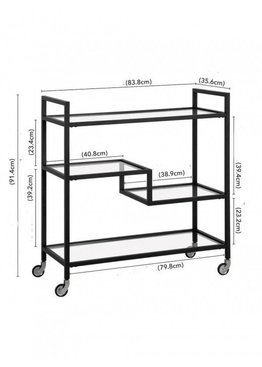 Широкий прямокутний барний візок Lovett з скляними полицями Широкий прямокутний барний візок Lovett з скляними полицями