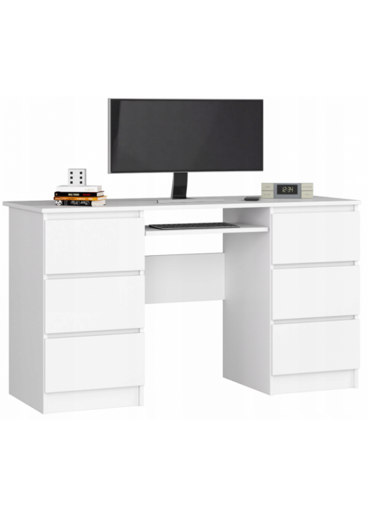 Комп'ютерний стіл A-11 135 см 6 шухляд 1 полиця , білий