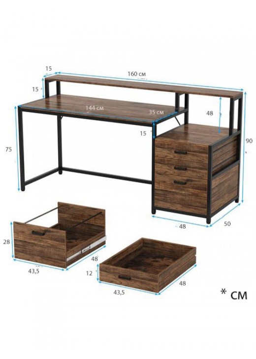 Комп’ютерний стіл , офісний стіл з ящиками та підставкою для монітора Комп’ютерний стіл , офісний стіл з ящиками та підставкою для монітора