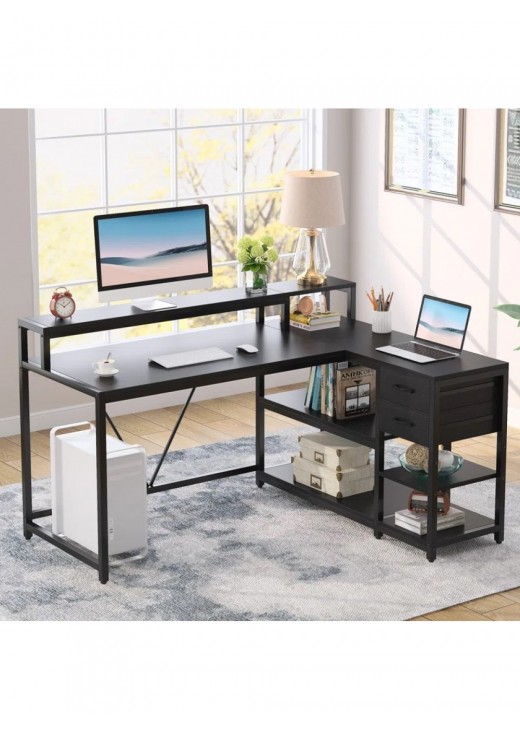 L-подібний комп’ютерний стіл із підставкою для монітора