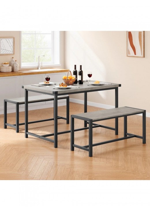 Набір обіднього столу на 4 персони з 2 металевими лавками Набір обіднього столу на 4 персони з 2 металевими лавками
