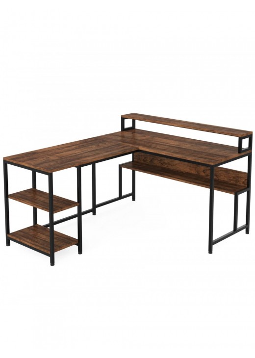  Двосторонній L-подібний стіл полицями та підставкою для монітора