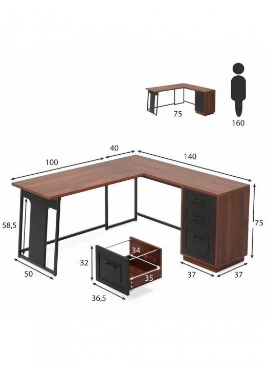 Письмовий стіл L-подібний із ящиком Письмовий стіл L-подібний із ящиком