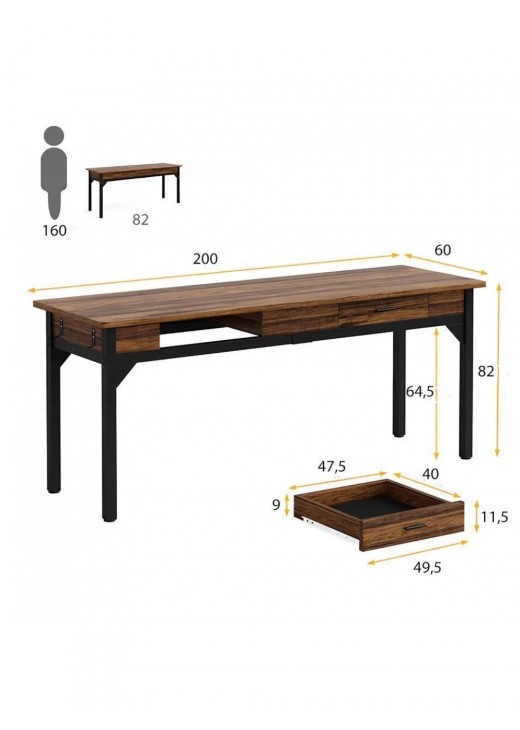 Письмовий стіл із 2 ящиками 82х200х60 см Письмовий стіл із 2 ящиками 82х200х60 см