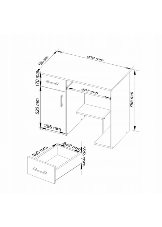 Комп'ютерний стіл, 1 шухляда, 2 полиці , дуб сонома